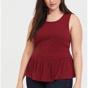 Torrid Peplum Ribbed Tank Red & Gray